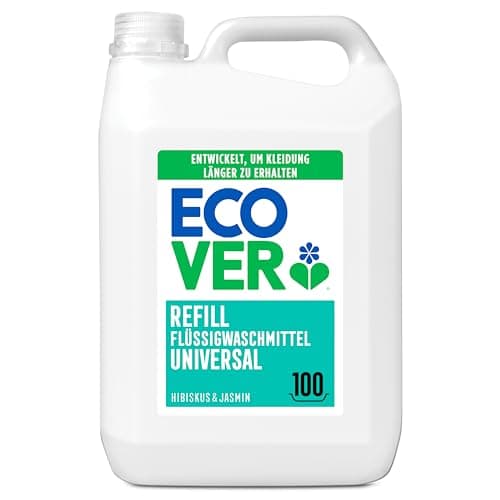 Image of Ecover Universal hibiscus & jasmine laundry detergent (5L/100 wash loads), liquid detergent with plant-based ingredients, nourishing heavy duty detergent for maintaining and protecting clothes