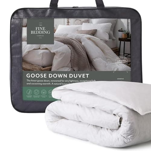 Image of The Fine Bedding Company Goose Down Double Duvet 10.5 Tog – All Seasons Duvet with Feather & Premium Down Blend, Breathable Natural Fill, Soft Cotton Cover, Washable – Double Bed Size