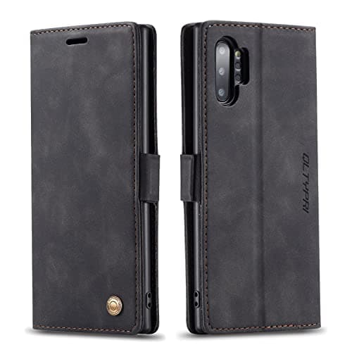Image of QLTYPRI Case for Samsung Galaxy Note 10 Plus, Vintage PU Leather Wallet Case [Card Slot] [Kickstand] [Magnetic Closure] Shockproof Flip Cover Compatible with Samsung Galaxy Note 10 Plus - Black