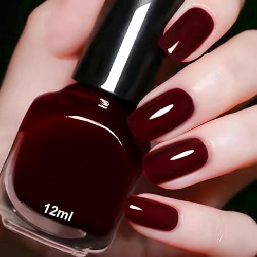 Image of 12ml Cherry Red Nail Polish, Quick Dry & Long Lasting Nail Varnish, Dark Red Nail Varnish with Water Based Formula & Breathable Nail Lacquer for Women Home Nail Art