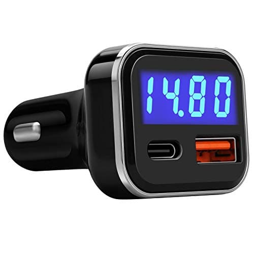 Image of JEBSENS USB C Car Charger with Voltage Meter, 30W Dual Port USB Type C Power Delivery 3.0 & Quick Charge 3.0 Fast Charge Car Adapter Compatible with iPhone 12/11/Pro/Max/XR/8/8P, S20/S10, Pixel 4/3/XL