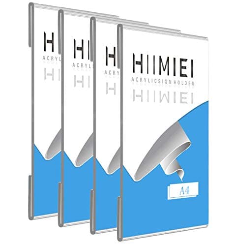 Image of A4 Clear Acrylic Plexi Sign Holders with 3M Tape, Wall Sign Memo Document Menu Holder for Office, Home, Store, Restaurant-No Drilling (4 Pack)