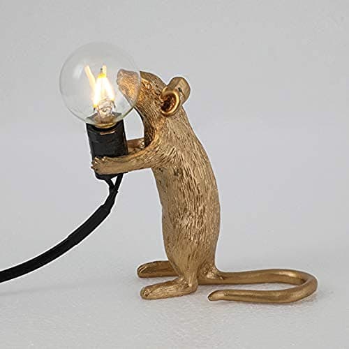 Image of Retro Rat Table Lamp Mouse Desk Light Bedside Resin Mice Lamp Warm Room Decor E12 Base (Gold Standing)