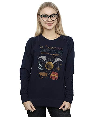 Image of Harry Potter Women's All I Want For Christmas Sweatshirt Navy Blue XX-Large