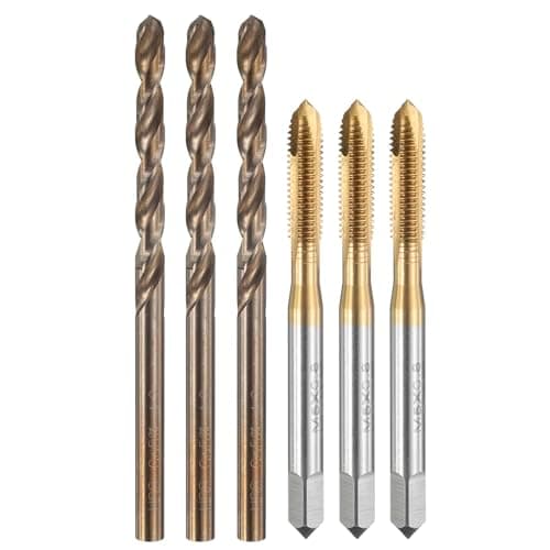 Image of sourcing map Tap and Drill Bit Set, 3pcs M5 x 0.8 Metric Spiral Point Thread Screw Taps & 3pcs 4.2mm Twist Drill Bits, Titanium Coated/Roasted Yellow HSS-6542/M35 HSS-CO Tapping Threading Tool