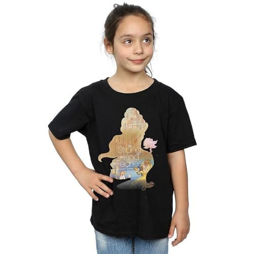 Image of Disney Princess Girls Belle Filled Silhouette T-Shirt 9-11 Years Black