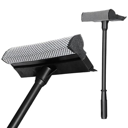 Image of 2 in 1 Window Squeegee with Long Handle, Squeegee for Window Cleaning, Windshield Cleaner Tool for Home, Car, Glass, Shower, Outdoor High Window Cleaning