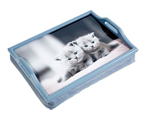 Image of Aidapt Wooden Lap Tray with Handles and Cushion Kittens Design Handles on Side for Great Stability Lightweight Fully Portable, Use in any Room Easy Clean Tray Eat, Read, Work on your Lap Top