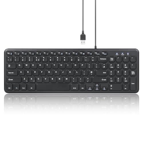 Image of Perixx PERIBOARD-213U Wired USB Keyboard - Quiet, Slim Design with Scissor Keys, Integrated Number Pad, Compact UK QWERTY Layout, Black