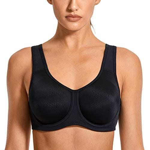 Image of SYROKAN Women's Max Control Solid High Impact Plus Size Underwire Sports Bra Black 38 E