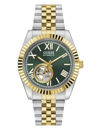 Image of Guess Connoisseur GW0984G4 Men's Stainless Steel Watch 42 mm Stainless Steel Band Bi-Colour 5 Bar Green Dial