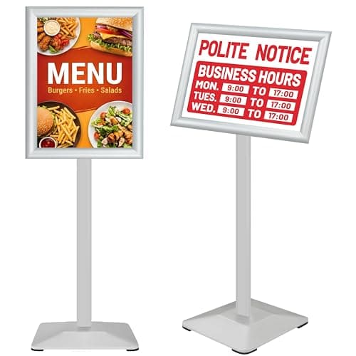 Image of VAIIGO Heavy Duty Sign Holder Poster Stand, Adjustable Menu Display Stand Floor Standing Sign Holder with Cast Iron Base for Poster, Menu, Ads, Sales, Notice, Signage Display Stand (A3, Silver)
