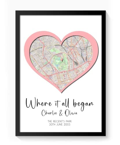 Image of Where it all began couples print of where it all started Weddings Anniversary Valentines Gift heart map location