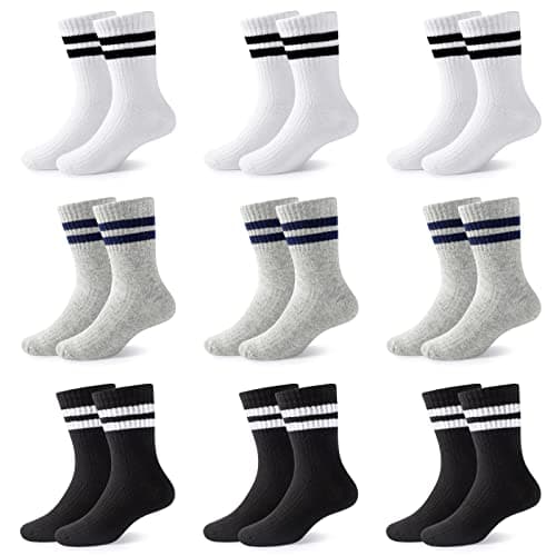 Image of JOCMIC 9 Pack Junior Cotton School Sports Socks Toddler Kids Crew Athletic Boys Girls Cushioned Ankle 11-15 Years