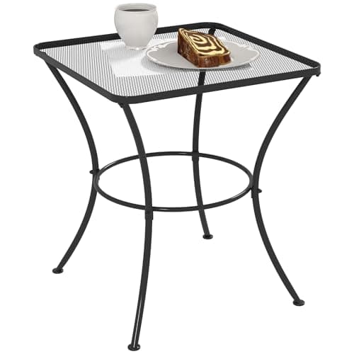 Image of Outsunny 60cm Square Garden Table, Outdoor Metal Bistro Side Desk with Mesh Top, Black