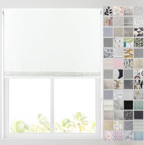 Image of Barnes Blinds - Blackout Pattern Roller Blinds for Windows, Custom Cut to Size - Thermal Fabric Durable Fittings Easy Fit (White Diamante 61cm)