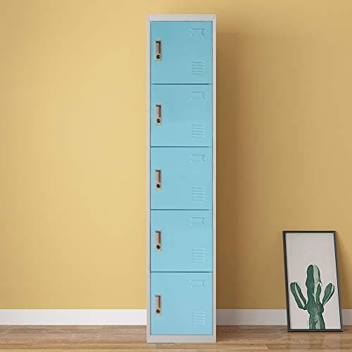 Image of Panana Metal Lockers Storage Cupboard Steel Lockable Office File Cabinet Unit Staff Gym School Shop Changing Sky Blue (5 door)