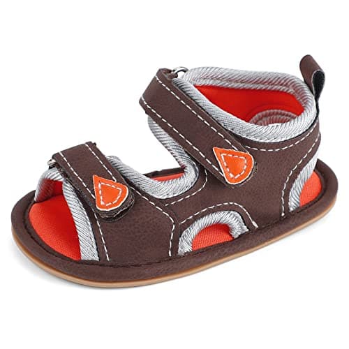 Image of MK MATT KEELY Baby Boy Girl Sandals First Walking Leather Summer Shoes with Soft Rubber Sole for Newborn Infant Toddlers,Orange,6-12 Months