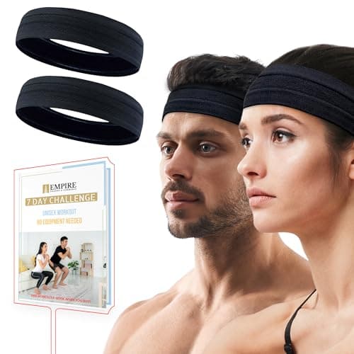 Image of Empire 2 Pack Black Headband, Head Band for Woman Sport Headband for Men, FREE HOME WORKOUT E-BOOK, Gym Hair Band, Running Sweat Bands, Silicon Non Slip Exercise Headbands, Headband Women