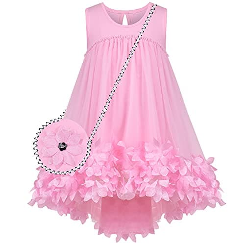 Image of Sunny Fashion Girls Dress Pink 3D Flowers Sleeveless High Waist Dress with Handbag Age 5 Years