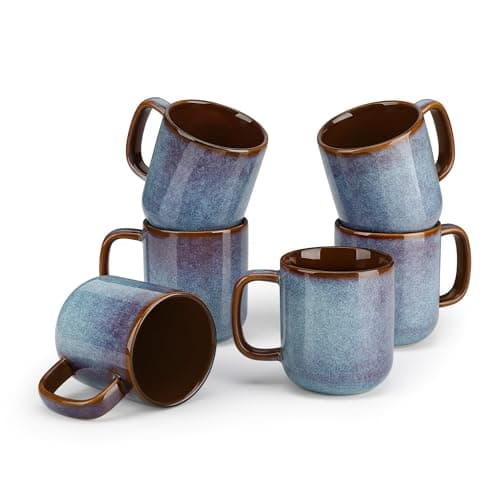 Image of vancasso 12 oz Coffee Mugs Set of 6, Unique Blue Ceramic Glaze Coffee Cups, Dishwasher & Microwave Safe Tea Cup Set for Cappuccino Latte Cocoa, Gift Ready Holiday Present Dinnerware, Series Onion