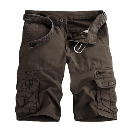 Image of VATINNT Mens Cargo Shorts Cotton Combat Casual Work Shorts with Zipper Pockets No Belt K038 Dark Brown 34