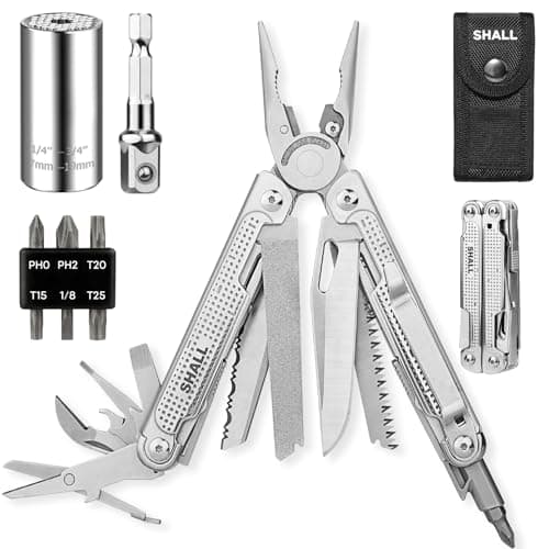 Image of SHALL Multi Tool, 18-in-1 Multitool Pliers, Screwdriver Bit & Universal Socket, Self-Locking Multipurpose Tool w/Sheath for Camping Fishing Survival Hunting