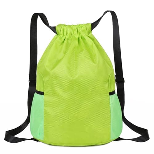 Image of chongning Drawstring Gym Bag, Large Sports Backpack, Waterproof Drawstring Bag Bring Two Side Pockets, Swim Bags for Women Men, Gym Sack for School Sports Swimming Gym Travel Beach (Green)