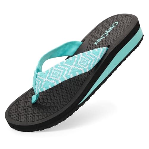 Image of ChayChax Women's Summer Beach Flip Flops Ladies Wedge Thong Sandals Comfortable Outdoor Pool Slippers(Blue,4 UK)