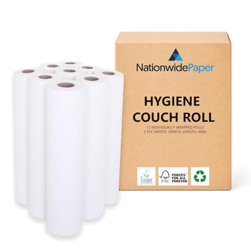 Image of Nationwide Paper Premium 2-Ply Couch Rolls 20" White – Pack of 12 | Individually Wrapped Hygiene Rolls | 50cm Wide x 40m Long | Ideal for Massage Tables, Beauty Bed, Medical & General Use