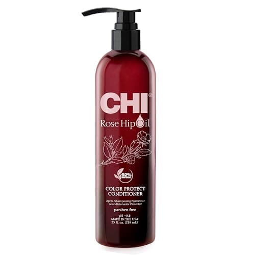 Image of CHI Rosehip Oil, Colour Protecting Conditioner for Coloured Hair | Moisturizing longer lasting haircolor protector | Shiny hair | Sulfate Free | 92% Natural Ingredients, Paraben Free, 739 ml