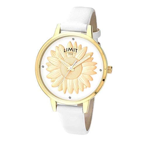 Image of Limit Secret Garden 6282 Gold Plated Sunflower White Strap Watch Wrist Womens White