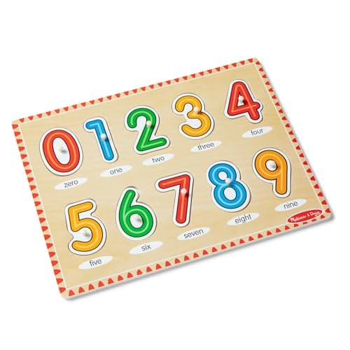 Image of Melissa & Doug Lift & See Numbers Wooden Peg Puzzle - 10 Pieces Number Puzzles for Toddlers and Kids Ages 1+ - FSC-Certified Materials