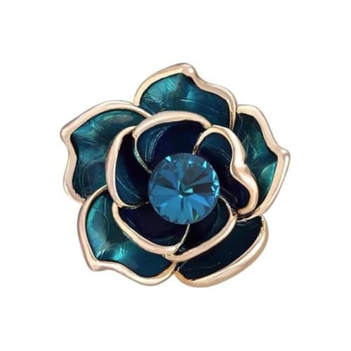 Image of Women's Camellia Flower Crystal Enamel Brooch Pins Vintage Crystal Rhinestone Brooch Blue Flower Lapel Pin Jewelry Gifts for Female Friends Clothing Accessories