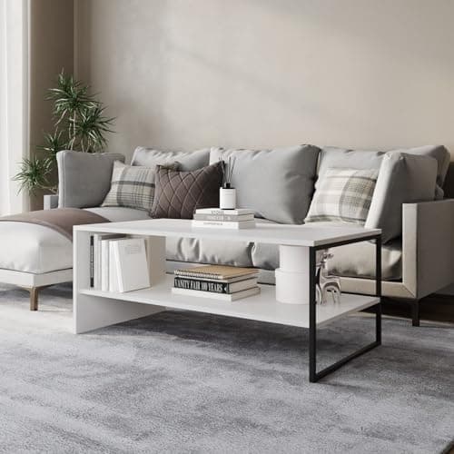 Image of URBNLIVING 100cm Wooden Coffee Table Steel Frame Open Storage Shelf Living Room Furniture