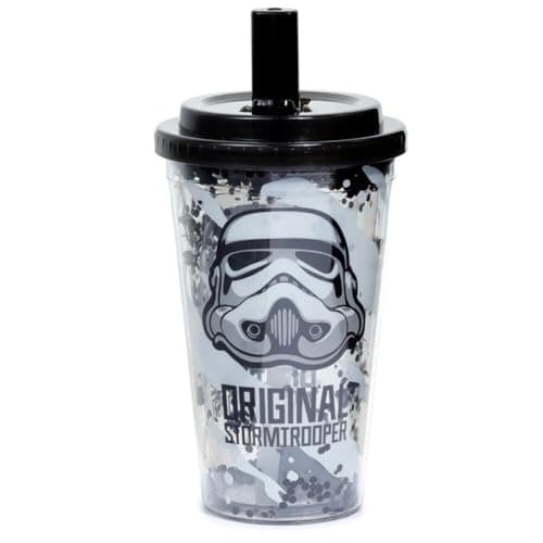 Image of Puckator Shatterproof The Original Stormtrooper Double Walled Cup with Straw and Lid - Insulated Tumbler - Cups with Lids and Straws for Adults Children - Travel Thermal Cup with Straw Water Bottles
