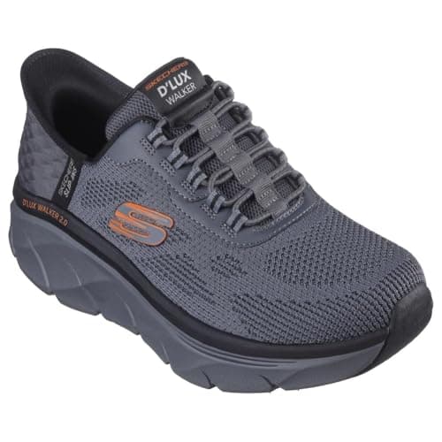 Image of Skechers Men's D'lux Walker 2.0 Rezinate Hands Free Slip-in Sneaker, Charcoal/Orange, 11.5