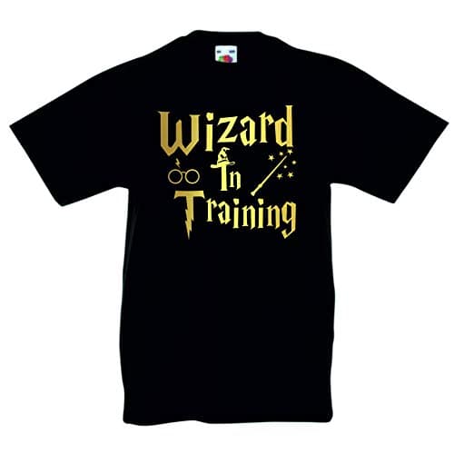 Image of Wizard in Training T-Shirt Harry Potter Inspired T Shirt Birthday Gift for Boys or Girls Tshirt Age 2-3 to Age 12-13 (Age 9-11, Black)