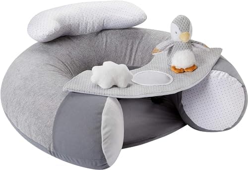 Image of Nuby Penguin Sit-Me-Up Baby Seat – Inflatable Sit & Play Floor Seat | Detachable Tray | Machine Washable | Suitable from 6 Months Plus (Grey)