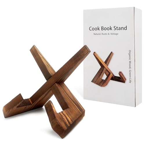 Image of Vintage Recipe Book Stand for Kitchen Cookbook Stand, Farmhouse Style Cook Book Stand, Rustic Recipe Holder for Cooking Book Stand for Kitchen Countertop (1 in Coffee)