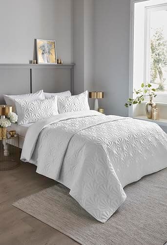 Image of Serene - White Floral Embroidery Duvet Cover - King Bedding Size (230 x 220cm) - Luxury Bedding - Soft Touch - Pinsonic/Ultrasonic Pattern - White Embossed Duvet - Cavili Collection