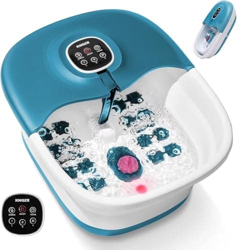 Image of KNQZE Foot Spa and Massager with Heater, Foot Bath Bowl with Remote Control, Bubbles, 16 Massage Rollers, Red Light, Pumice Stone,Pedicure Footspa for Feet Care and Relieve Pressure, Gift Ideas (Blue)