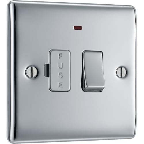 Image of BG Electrical Switched Fused Connection Unit with LED Power Indicator, Fused Spur Switch, Double Pole, Raised and Slim Profile, Round Edges, Nexus Metal, Polished Chrome, 13A, NPC52