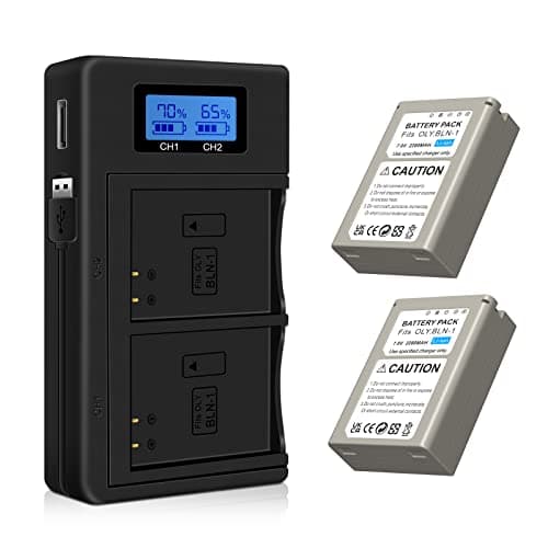 Image of CITYORK Replacement Battery BLN-1 (Pack of 2) and Quick Double LCD Battery Charger for Olympus BLN-1 OM-D E-M1, OM-D E-M5, Pen E-P5, OM-D E-M5 M2