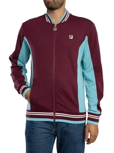 Image of FILA Men's Settanta Baseball Track Jacket, Fig/Milky Blue/Gardenia, M