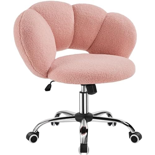 Image of Yaheetech Boucle Upholstered Desk Chair Makeup Vanity Chair with Wheels Cloud-shaped Accent Chair Swivel Home Office Chair with Adjustable Height for Living Room, Bedroom Women Pink
