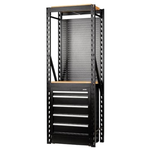 Image of Draper BUNKER 27919 13-Piece Modular Storage Combo 2 Tier Racking with Hardwood Shelving, Pegboard and Floor Cabinet, 750 mm