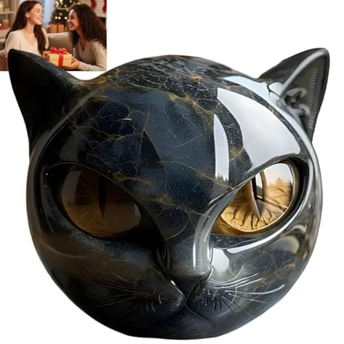 Image of Luxury Black Cat Sculpture,Handcrafted Black Cats Stone Statue,Elegant Bl/ack Cat Figurine,Elegant Home Decor & Gift for C/at Lovers,Versatile Display Options,Thoughtful Gift Choice,Unique Design