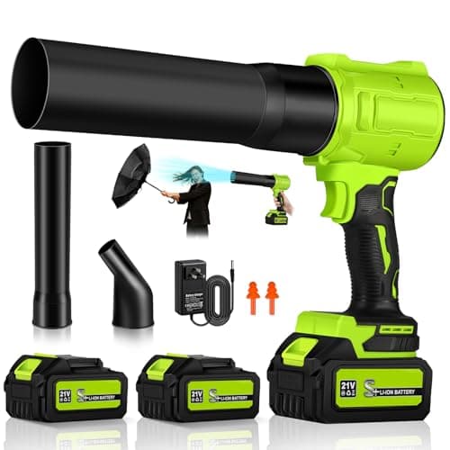 Image of JUOIFIP Cordless Leaf Blower, 800,000 RPM High Speed with 2 x 4.0Ah Battery and Charger, Lightweight Garden Air Blower for Lawn, Car Cleaning, Patio, Deck, Driveway, Snow Dust Removal, Green