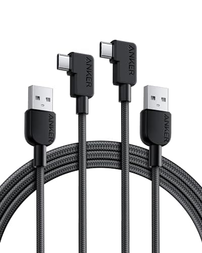 Image of Anker USB C Cable Right Angle, 2-Pack 6 ft USB-A to 90 Degree USB-C Braided Charging Cord, Durable Type C Cable for Samsung Galaxy Note 10 Note 9 / S10+ S10,LG V30 (USB 2.0, Black)